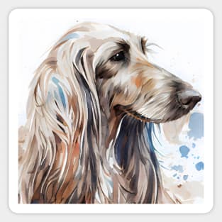 Watercolor Brown Afghan Hound  with Blue Accents Sticker